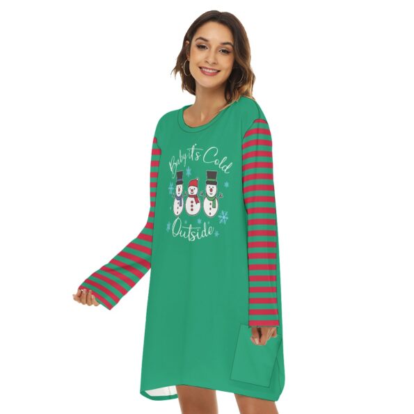 Baby It's Cold Outside Snowman Long Sleeve Striped Women Christmas Dress