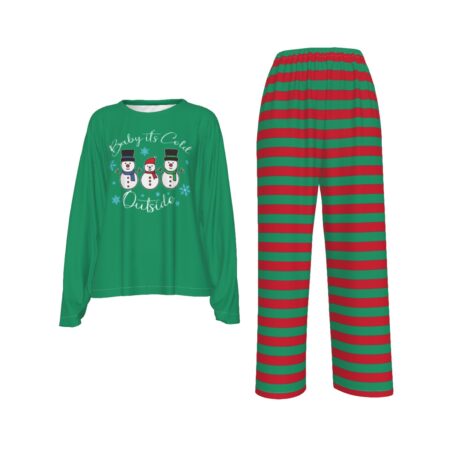 Baby It's Cold Outside Snowman Red Green Striped Womens Xmas Pajamas