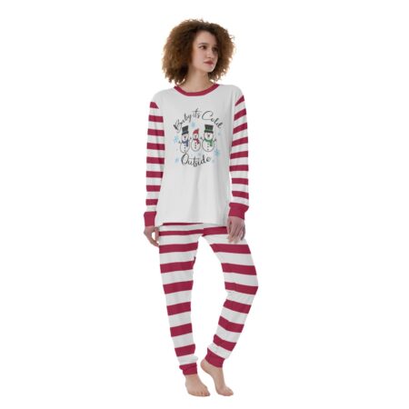 Baby It's Cold Outside Snowman Red Striped Womens Christmas Pajama Set