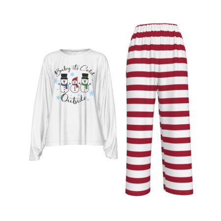 Baby It's Cold Outside Snowman Red White Striped Womens Xmas Pajamas