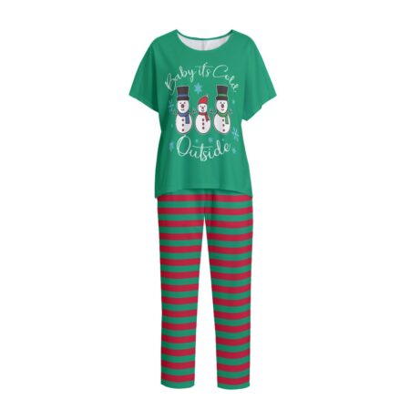 Baby It's Cold Outside Snowman Striped Christmas Pjs Women