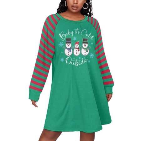 Baby It's Cold Outside Snowman Women Plus Size Xmas Striped Dress