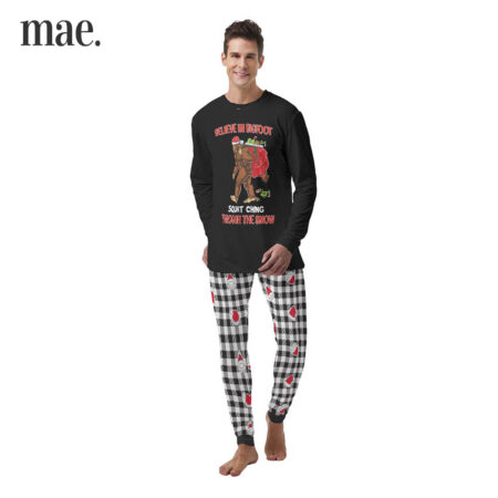 Believe Bigfoot Squatching Mens Christmas Pajama Set