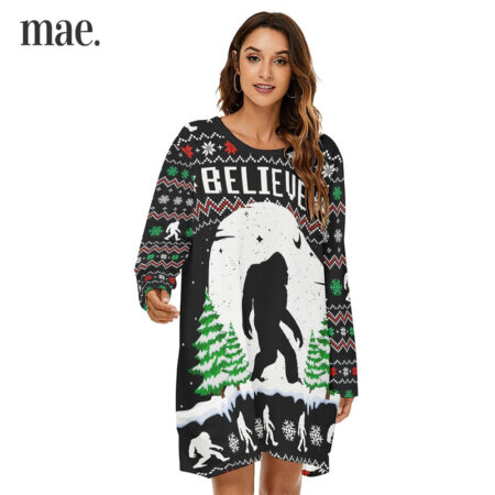 Believe Bigfoot Ugly Christmas Women's Loose Dress