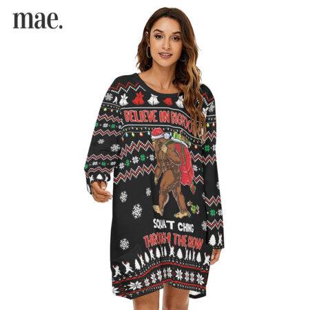 Believe In Bigfoot Ugly Christmas Women's Loose Dress