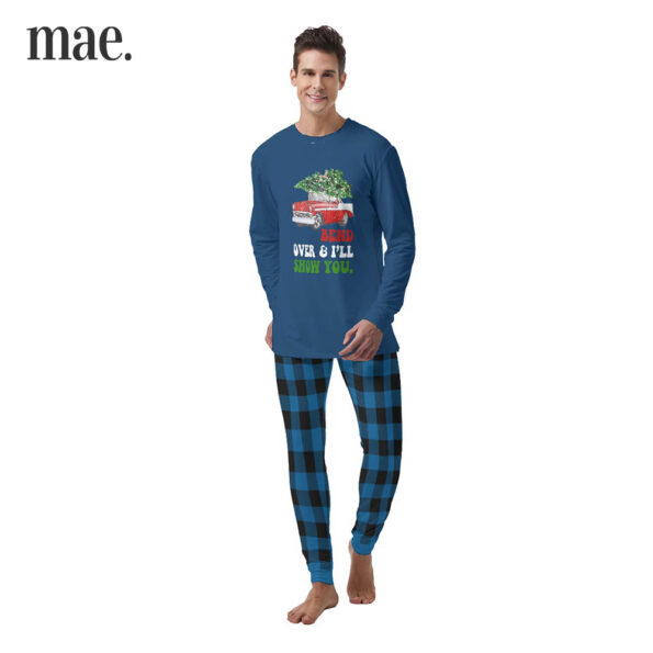 Bend Over Matching Blue Plaid Couples Pajamas For Him