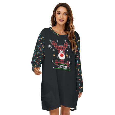 Black Light Reindeer Personalized Christmas Women's Dress