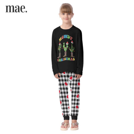 Black Lighting Cactus Christmas Kid Pajamas