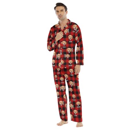 Black Red Plaid Custom Dog Face Men Pajamas