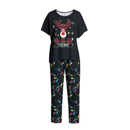 Black Reindeer Personalized Womens Christmas Short Sleeve Pajamas