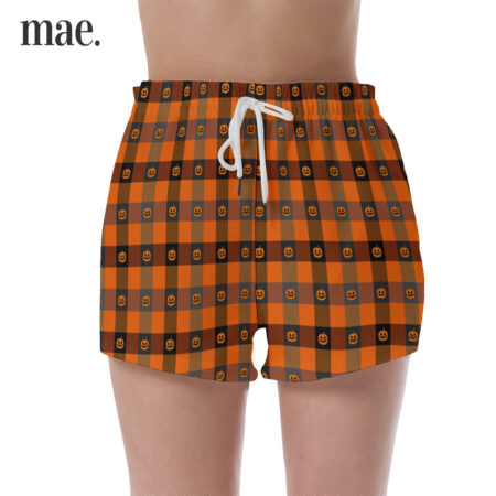 Buffalo Plaid Pumpkin Halloween Pajama Shorts