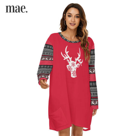 Christmas Pjs Couples Reindeer White And Red Women's Dress