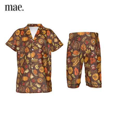 Cute Thanksgiving Print Short Pajamas For Kids