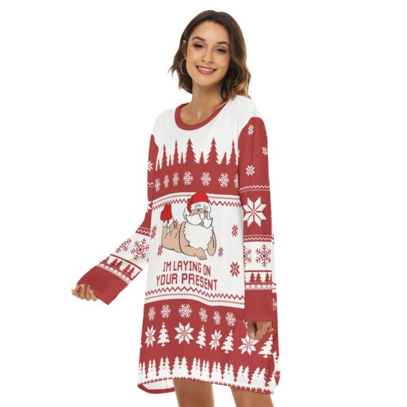 Funny Santa Christmas Women's Loose Dress White Red