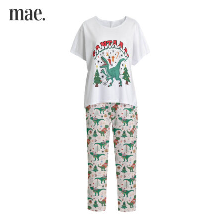 Saying Santa Green Dinosaur Women Family Christmas Pajamas