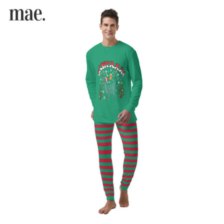 Funny Dear Santa Green Dinosaur Striped Mens Christmas Pj