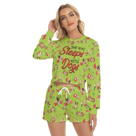 Sleep With Dog Crop Top Shirt And Shorts For Women