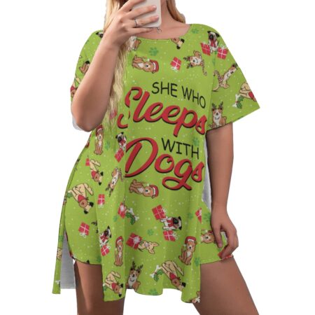 Sleep With Dog Women Short Pajamas Plus Size