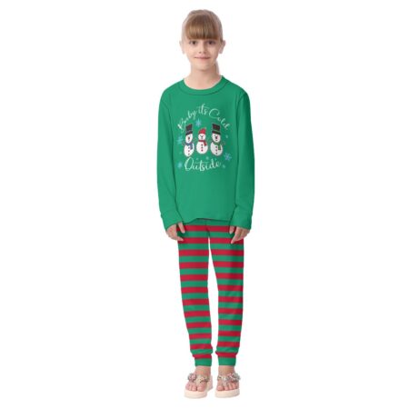 Striped Kid Pajamas Christmas With Cute Snowman Saying Baby It's Cold Outside