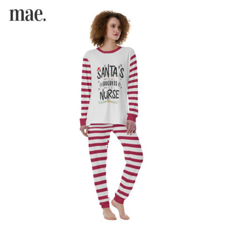 Striped Santa's Favorite Nurse Christmas PJs Women