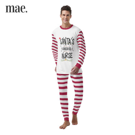 Striped Santa's Favorite Nurse Mens Holiday Pajamas