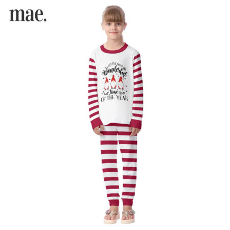 White Beard Santa Striped Christmas Pjs Set For Kids