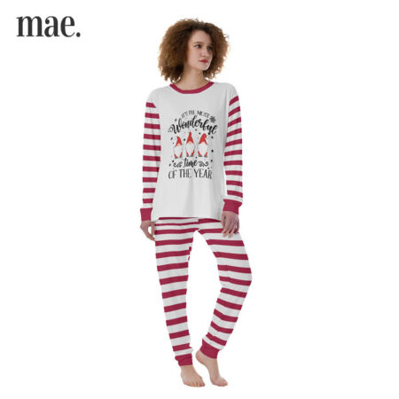 White Beard Santa Striped Womens Long Christmas Pajamas