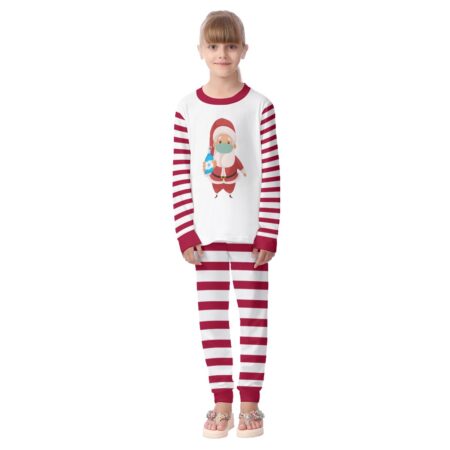 White Red Kid Pajamas Christmas With Santa Claus Wearing Face Mask