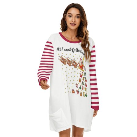 Womens Naughty Long Sleeve Striped Christmas Dress Saying All I Want