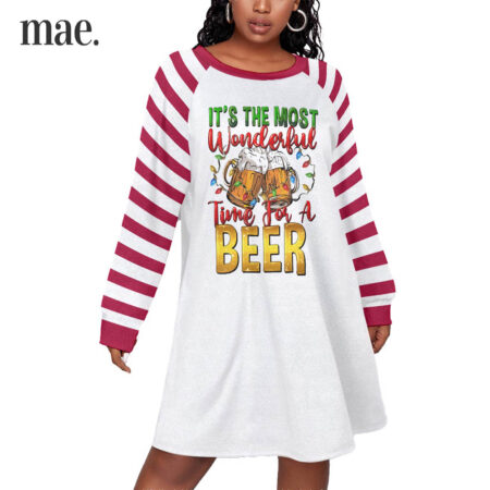 Wonderful Time Drinking Beer Women Plus Size Xmas Striped Dress