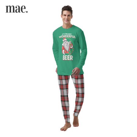 Wonderful Time For A Beer Mens Christmas Pajama Set With Santa