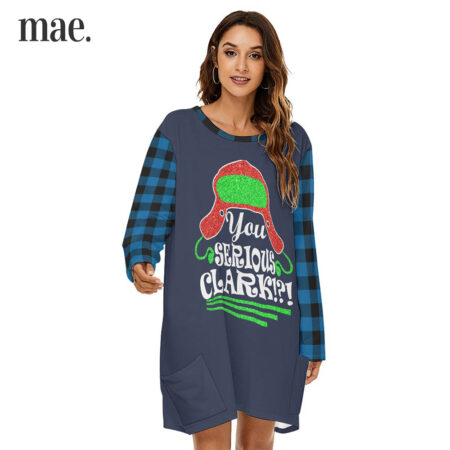 You Serious Clark Blue Plaid Loose Dress With Pockets