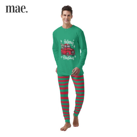 Xmas Tree On Truck Green Christmas Pajama Set For Men