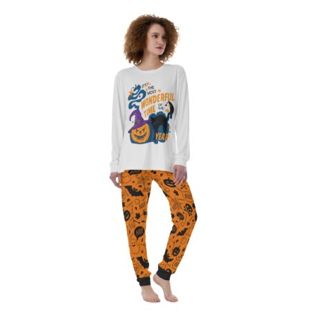 Black Cat Halloween Pajama Set For Women The Most Wonderful Time