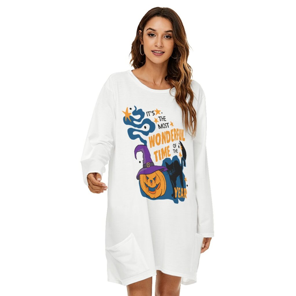 Black Cat Halloween Women Loose Dress