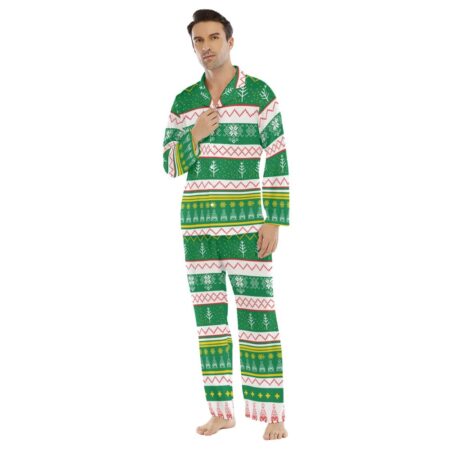 Christmas Gnome White Green Men's Collar Pajamas