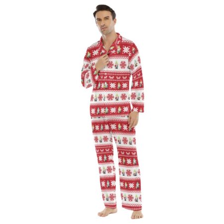 Christmas Gnome White Red Men's Collar Pajamas