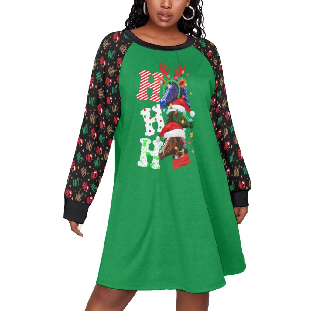 Christmas Ho Ho Ho Horse Womens Xmas Plus Size Dress