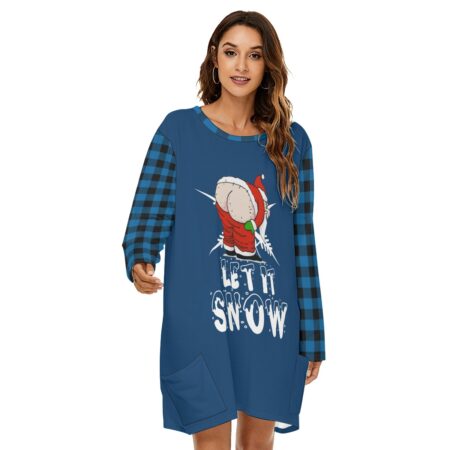 Christmas Women Plaid Dress Matching Santa Snow