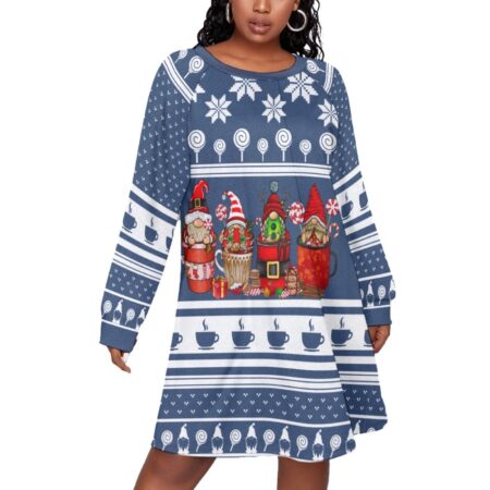 Plus Size Dress Matching Christmas Gnome Blue White