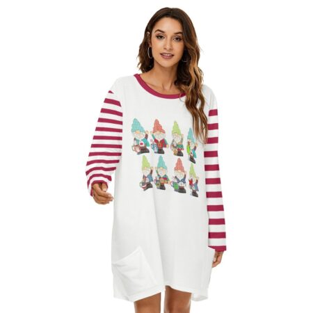 Women Christmas Loose Dress Striped Gnome