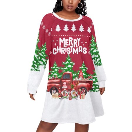 Women Christmas Plus Size Dress Gnome Red Truck