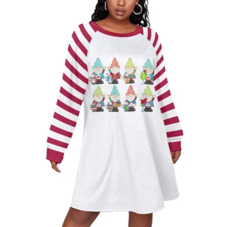 Women Christmas Plus Size Striped Dress Cute Gnome