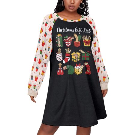 Women's Christmas Pajamas Plus Size Dress With Funny Gift List