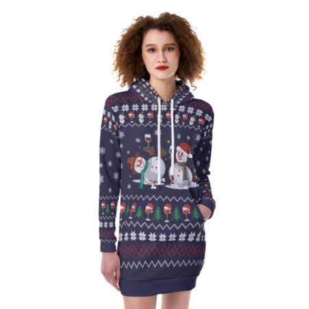 Cheering Snowman Women Christmas Hoodie Dress