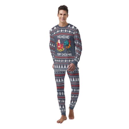 Chicken Santa Men's Christmas Pajamas Navy