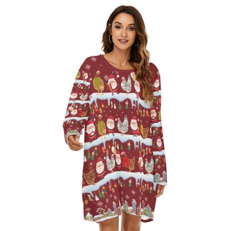 Chicken Santa Women Christmas Loose Dress Red