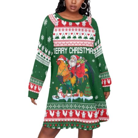 Christmas Women Plus Size Dress Santa Chicken