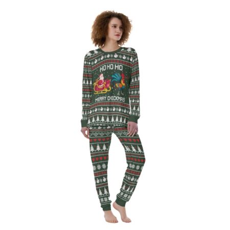 Santa Chicken Christmas Women Sleepwear Green