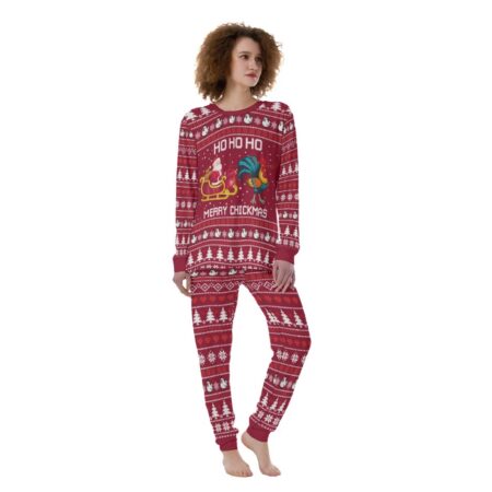 Santa Chicken Women Matching Christmas Pajamas Red